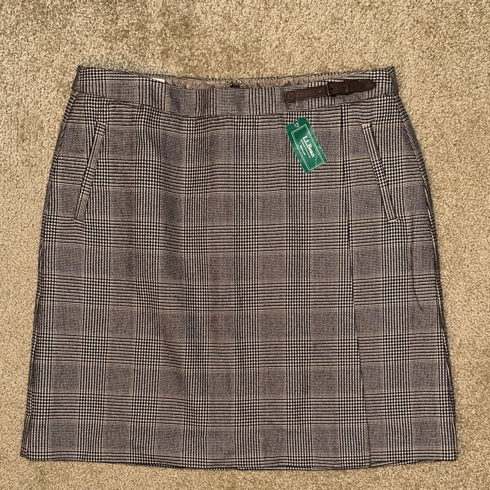 L.L. Bean Brown and Cream  Plaid Pencil Skirt
